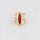 Bague longue composée de plusieurs anneaux et sertie d'une pierre semi-précieuse rouge de type cornaline | Mathilde & Filles bijoux