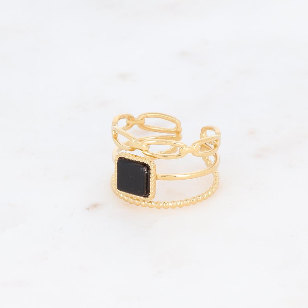 Bague originale pour femme sertie d'une pierre naturelle onyx noir | Mathilde & Filles bijoux