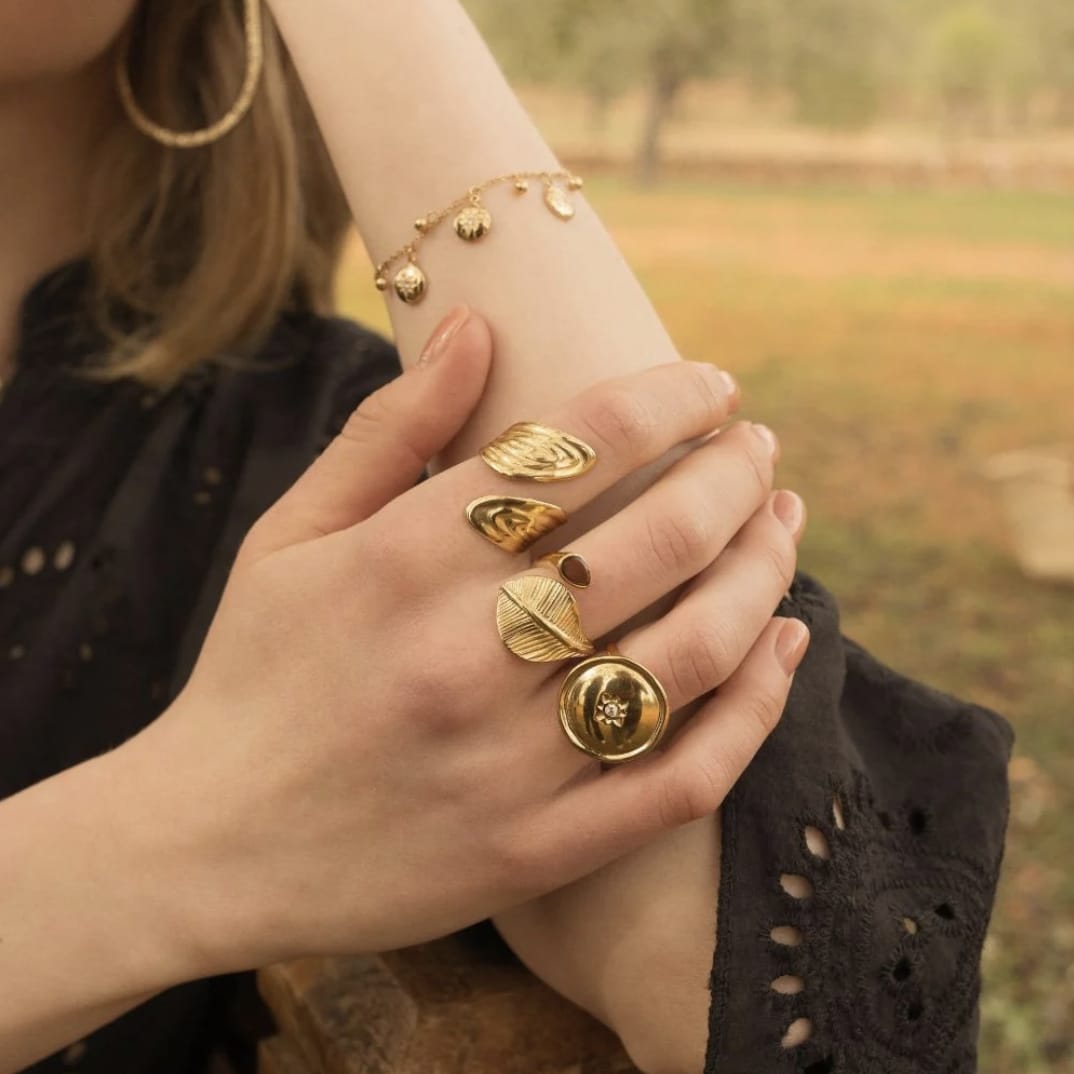 Mathilde & Filles - bijoux pour femme avec bagues ajustable de couleur or en acier inoxydable