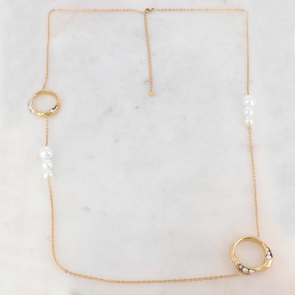 Mathilde & Filles | Sautoir pour femme serti de perles de culture et de deux pièces géométriques