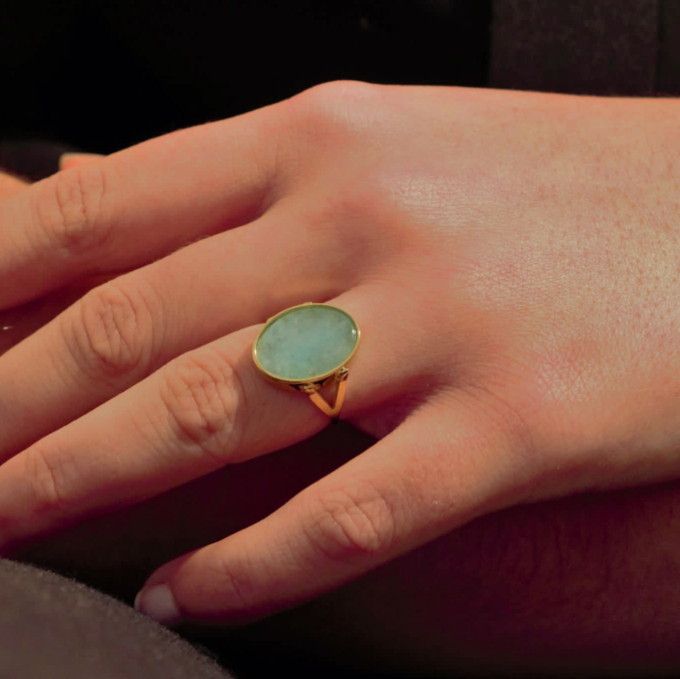Mathilde & Filles bijoux | Bague avec cabochon ovale embelli d'une amazonite