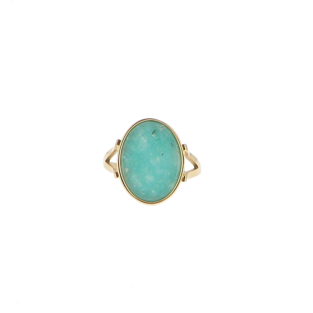 Bague dorée avec cabochon ovale sertie d'une pierre verte amazonite - Mathilde & Filles