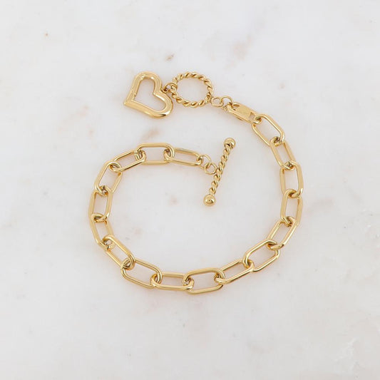 Bracelet en maille embelli d'une pampille cœur et une fermeture en T | Mathilde & Filles bijoux